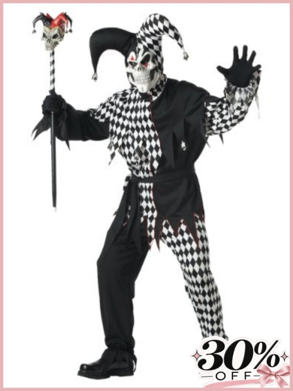 Adult Dark Jester Halloween Costume Hooded Polyester